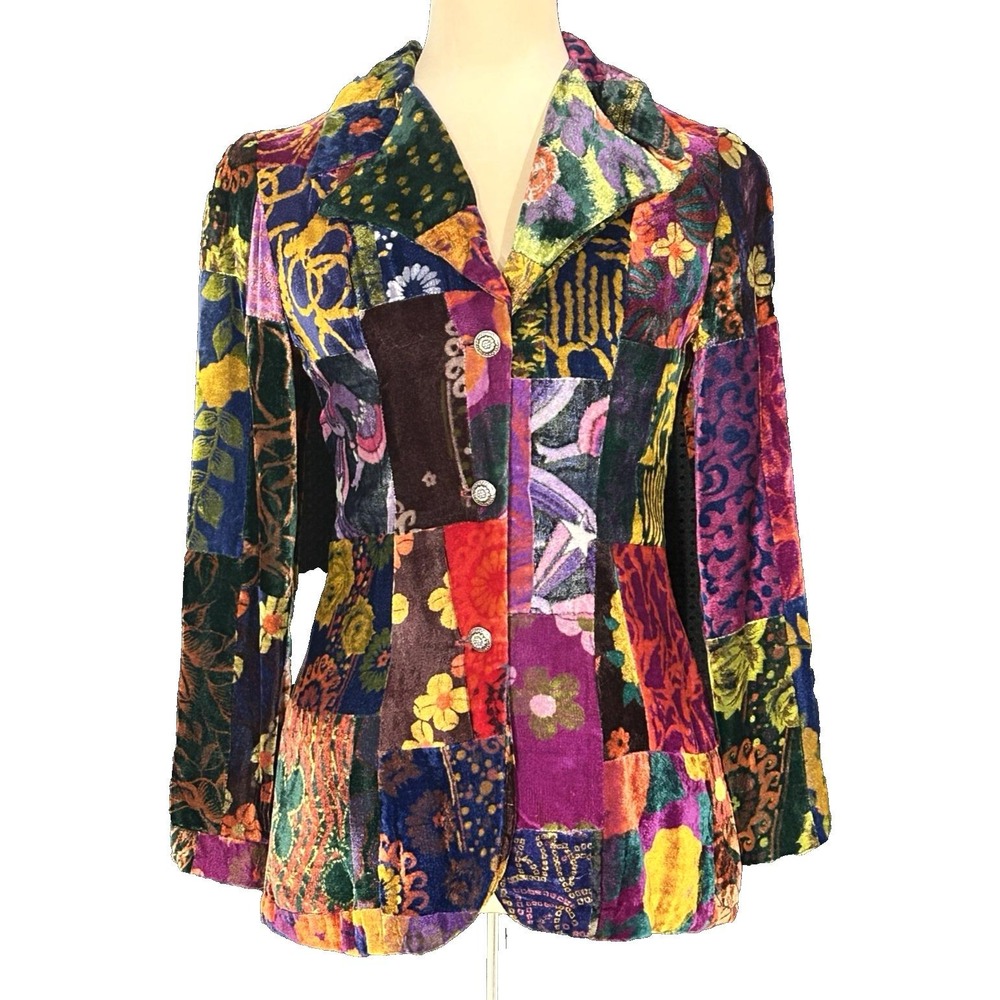 Vtg 60s Psychedelic Velvet Hippie Festival Blazer Mod Multicolor Lined Groovy S
